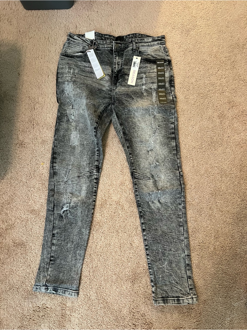 Reason Men’s Black Acid-Wash Skinny Jeans
